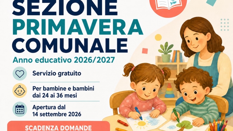 Notizia Studio Amica - Iscrizioni Sezione Primavera Comunale - Anno educativo 2026/2027